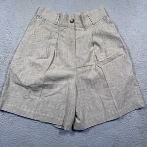 Vintage‎ Sycamore Plaid Short High Waist Linen Cotton Blend USA Beige Women 12